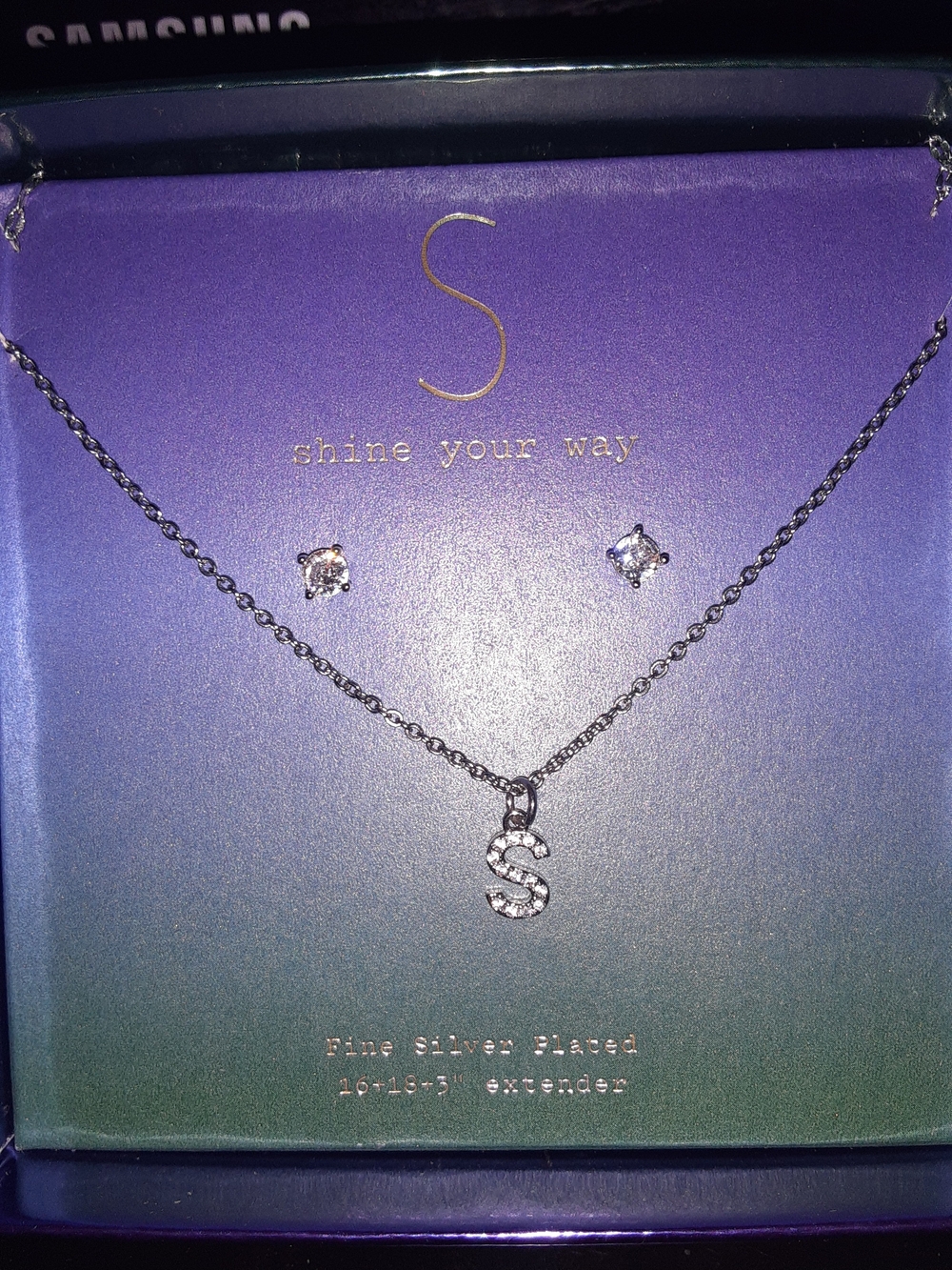 Silver Initial S Necklace and Stud Earring Set